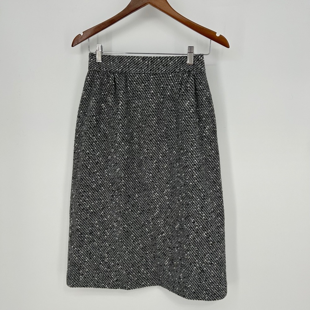 Vintage Koret Petites Black White Tweed A Line Midi Skirt Size 8 Petite